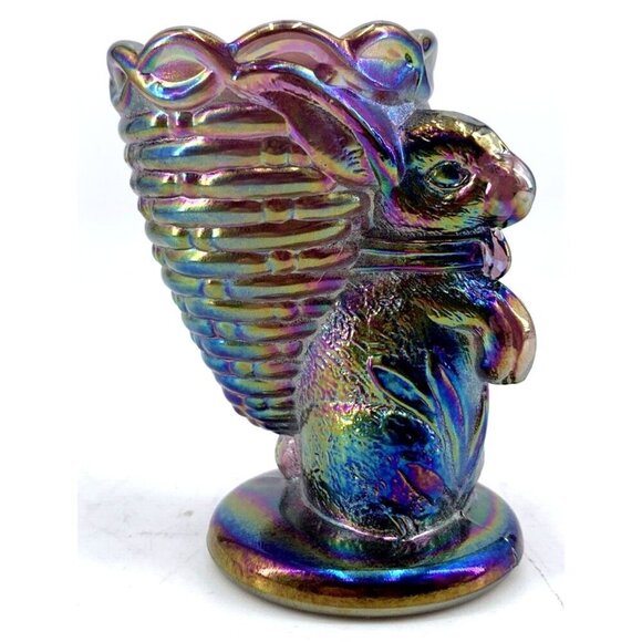 Bunny Rabbit Carnival Glass Egg Cup Toothpick Holder Easter 3.25" Signed Vtg - Picture 1 of 8